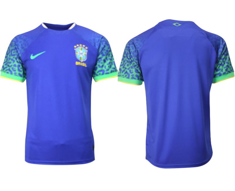 Men 2022 World Cup National Team Brazil away aaa version blue blank Soccer Jersey->brazil jersey->Soccer Country Jersey